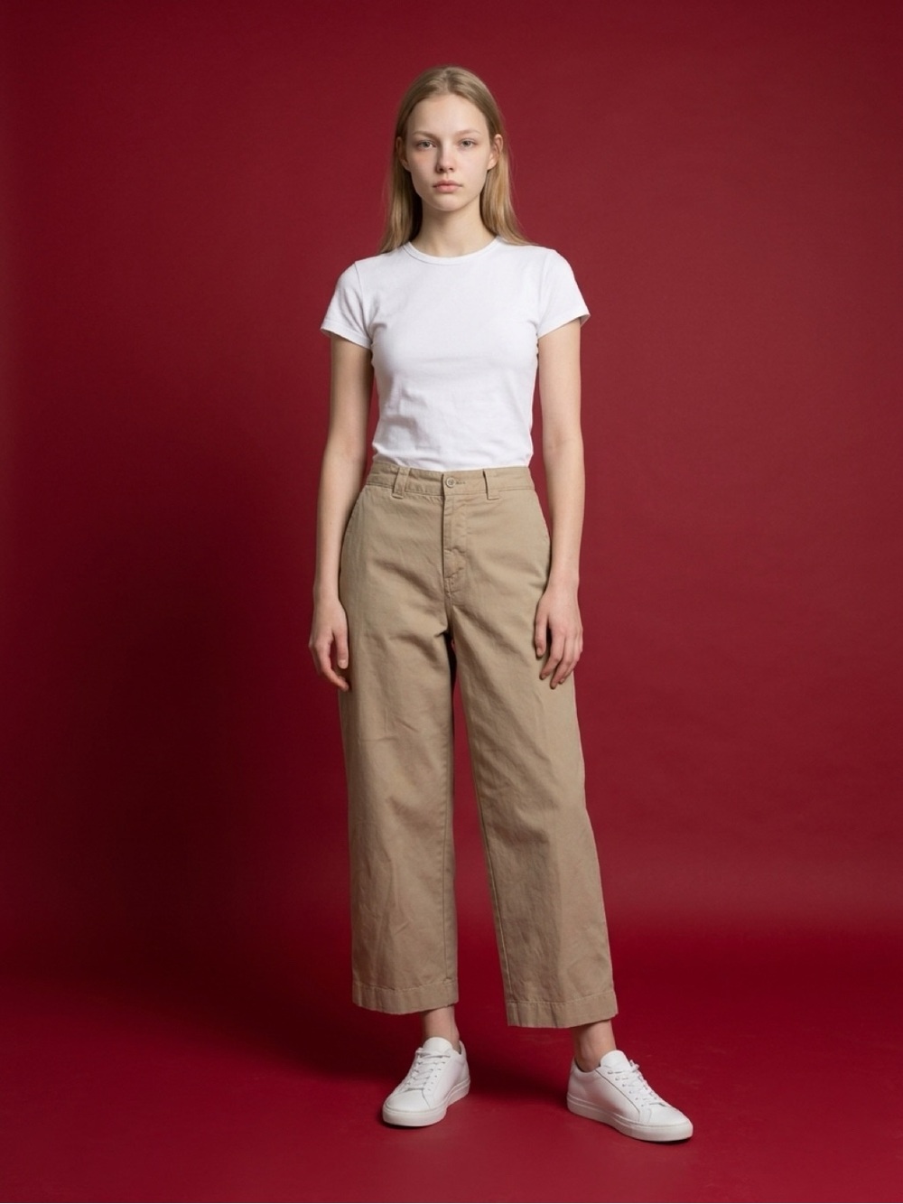 GAP Khaki Flat Front Cropped Pants